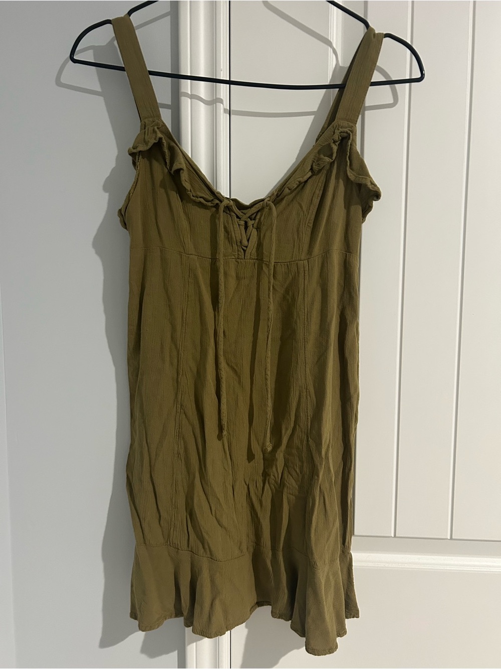 Olive Green Sleeveless Ruffle Sundress